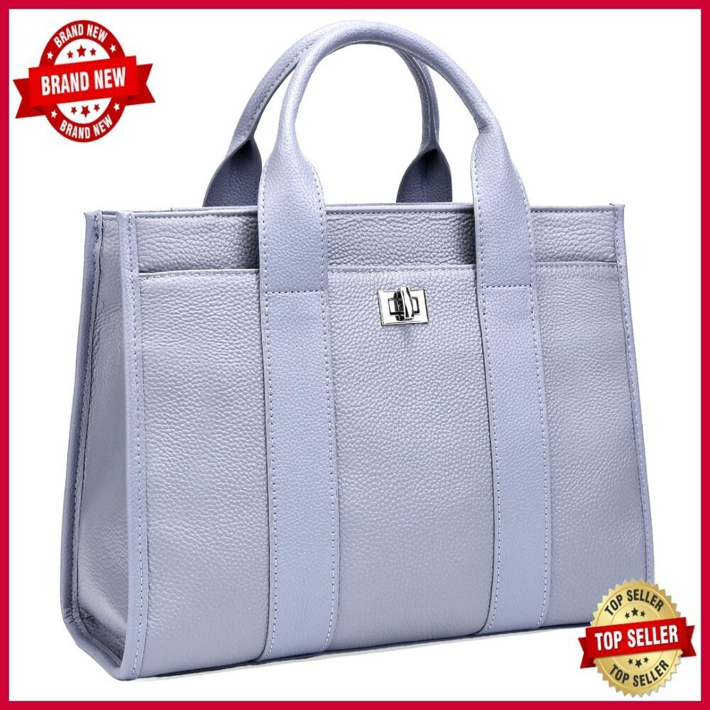 Genuine Leather Tote Bag with Adjustable Strap, Multiple Compartments
